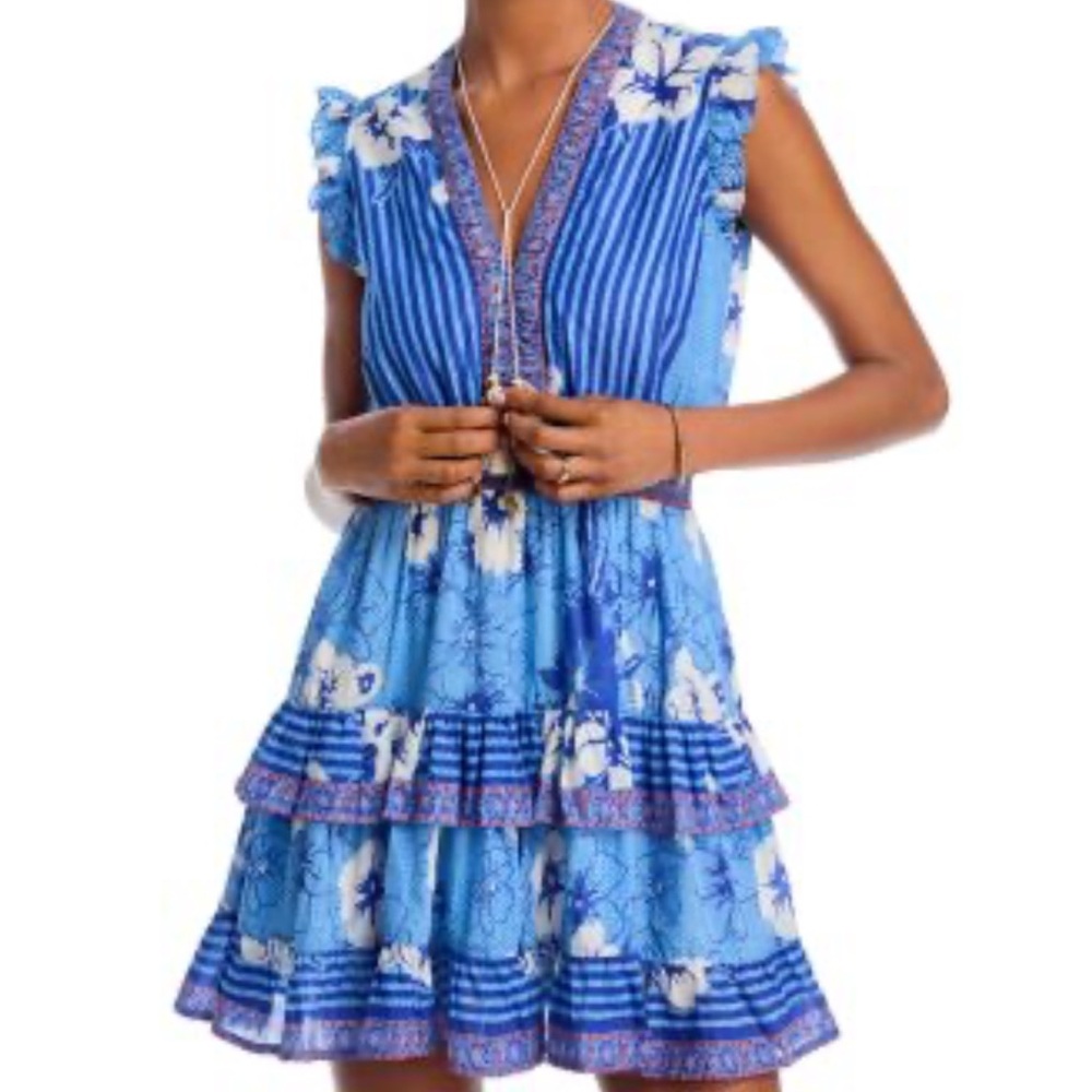 Bell by Alicia Bell, Olivia Mini Dress in Blue White Flowers, Size M